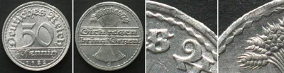 1919 Germany WEIMAR REPUBLIC 50 Pfennig 1922 E, Alu, Clipped flan MINT ERROR UNC