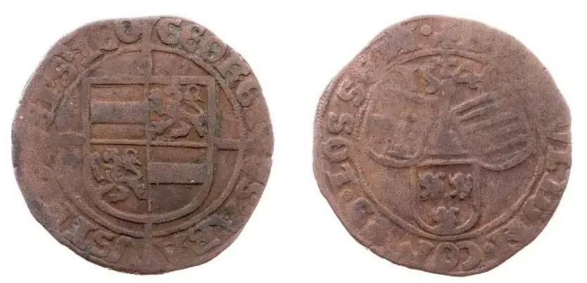 LOW COUNTRIES, Luik (Liège). George of Austria. Prince-bishop, 1544-1557. Æ Brûlé de 4 sols. Dated 1546.