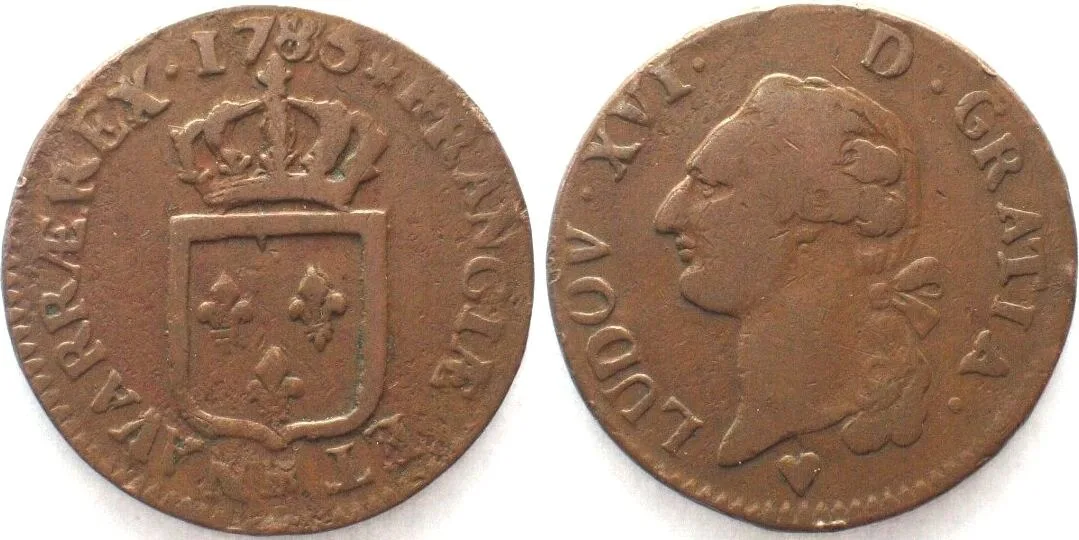1785 FRANCE Sol 1785 BB Strasbourg, var. small BB, LOUIS XVI copper VF+