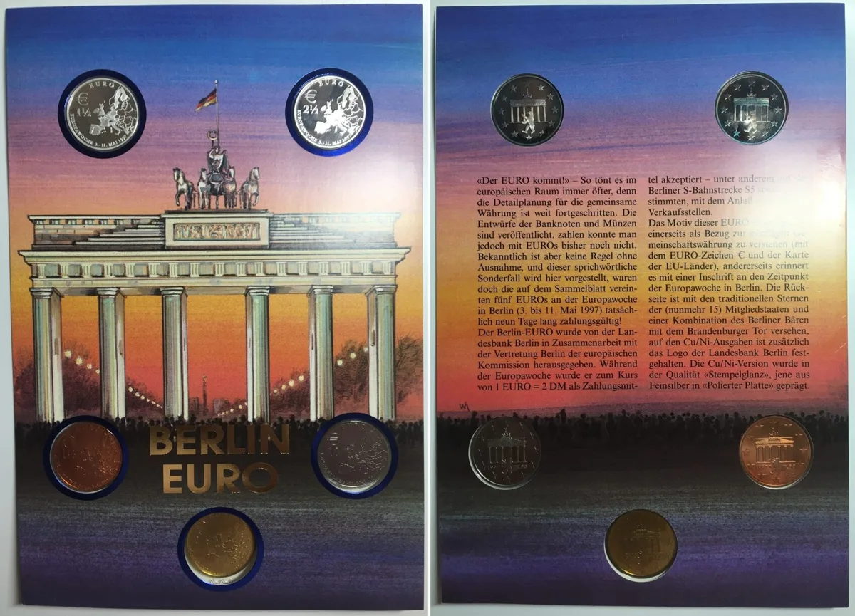 1997 RRR! Only 25 pcs. issued, BERLIN EURO Set in Maxi Card, RRR! Proof