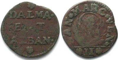 1684-1691 VENICE. Gazetta (2 Soldi) ND(1684-91), Dalmatia et Albania, copper, VF