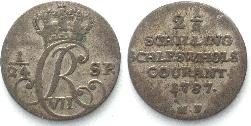 1787 SCHLESWIG-HOLSTEIN 2-1/2 Schilling 1787 MF, CHRISTIAN VII of DENMARK, silver VF+