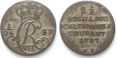 1787 SCHLESWIG-HOLSTEIN 2-1/2 Schilling 1787 MF, CHRISTIAN VII of DENMARK, silver VF+