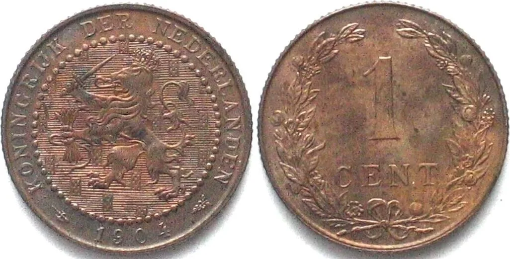 1904 NETHERLANDS 1 Cent 1904 WILHELMINA bronze UNC-