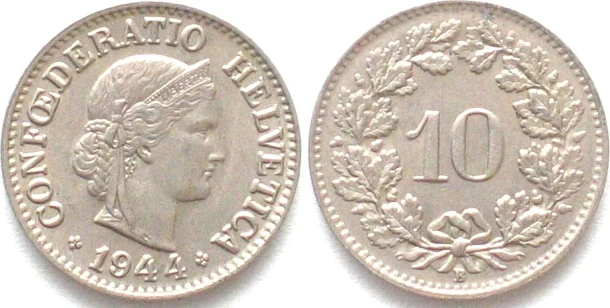 1944 SWITZERLAND 10 Rappen 1944 Cu-Ni UNC!!!