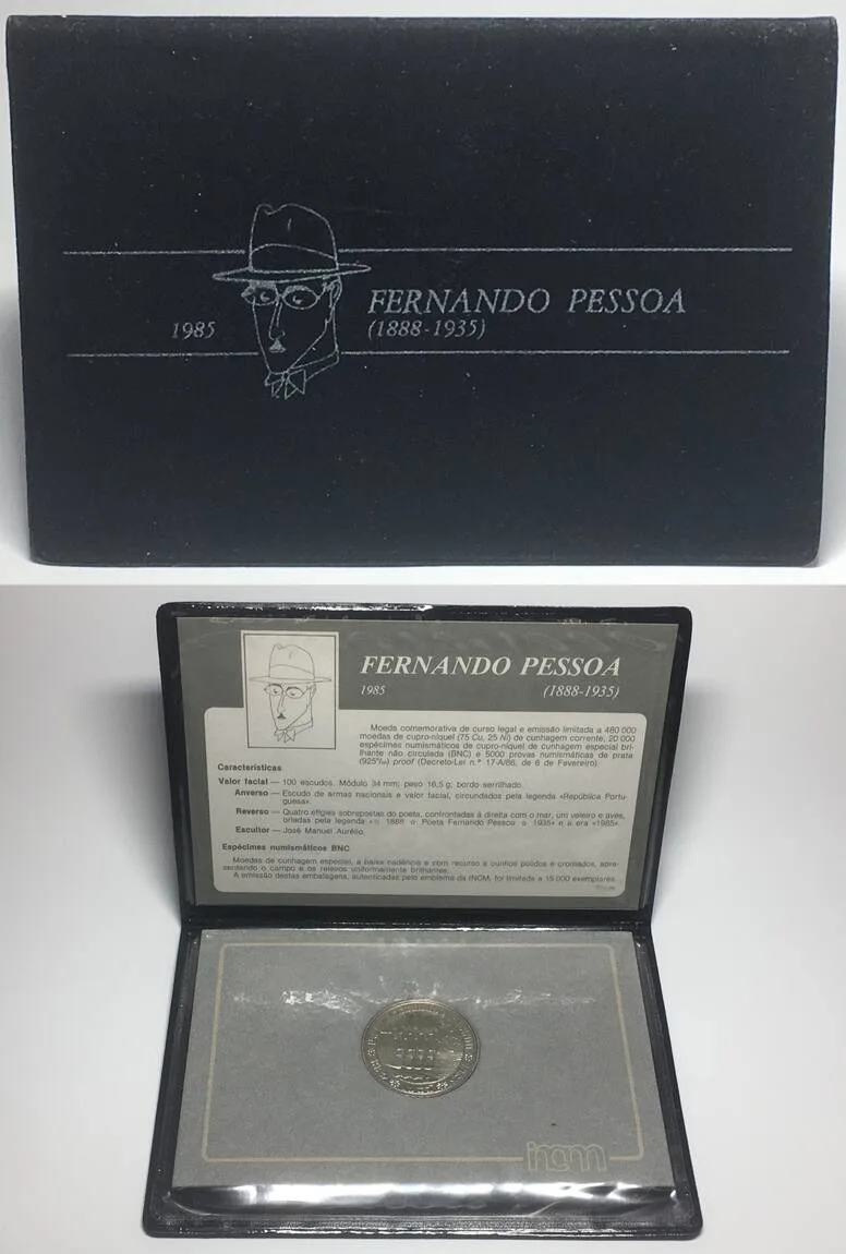 1985 PORTUGAL 100 Escudos 1985, FERNANDO PESSOA, in folder SCARCE! BU