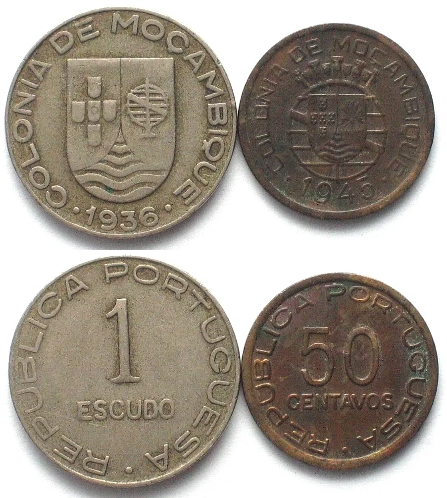 1936 PORTUGUESE MOZAMBIQUE 1 Escudo 1936 VF & 50 Centavos 1945 XF VF/EF