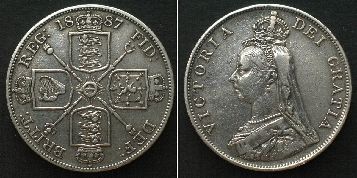 1887 GREAT BRITAIN. Double Florin 1887, VICTORIA, silver aXF EF-