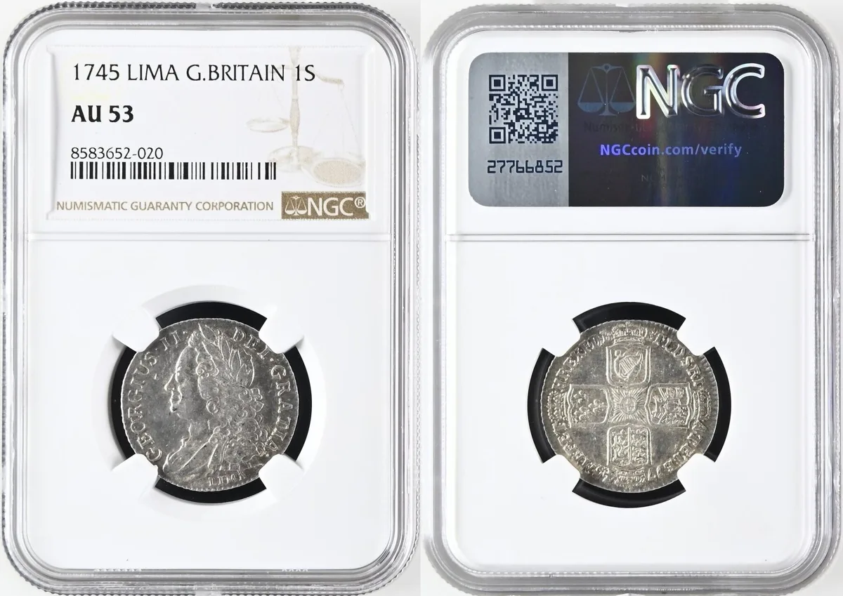 1S 1745 LIMA GREAT BRITAIN. Shilling 1745 LIMA, GEORGE II silver NGC AU 53 NGC AU 53