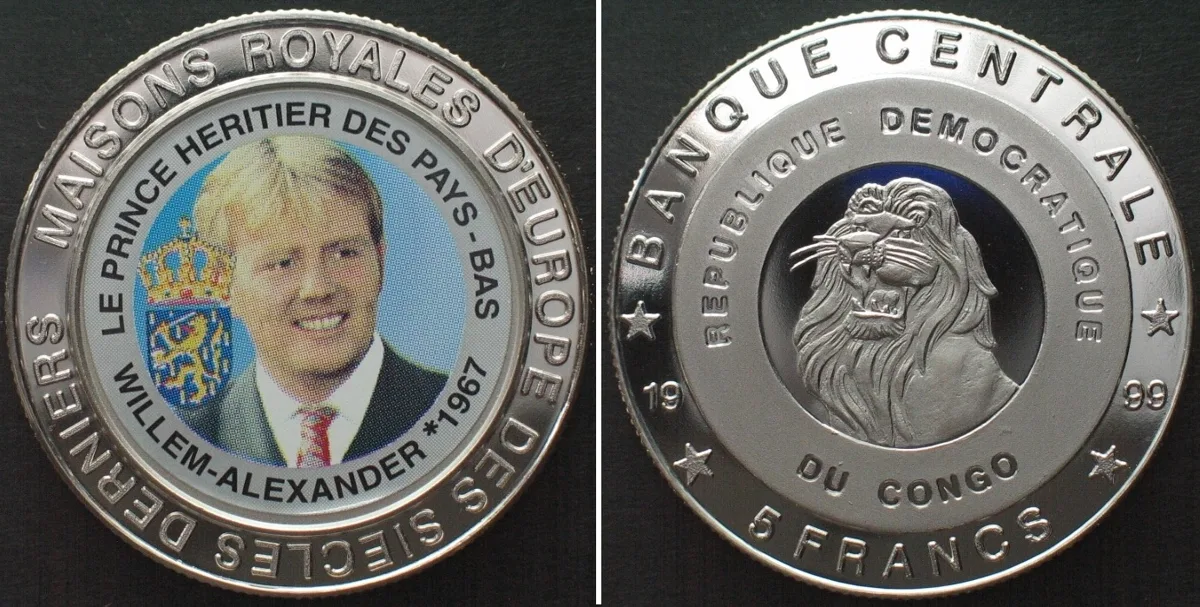 1999 CONGO 5 Francs 1999 Willem-Alexander ROYALS OF EUROPE Cu-Ni Proof