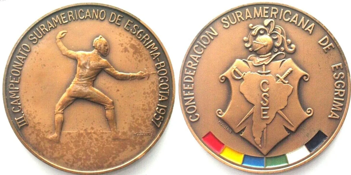 1957 3RD SOUTH AMERICAN FENCING CHAMPIONSHIP - BOGOTA 1957 bronze 50mm UNC-