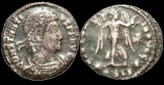 Constantius II 337-361 AD (Struck December 25, 350 AD and August 351 AD) AE Centenionalis 16mm 1.68gm, Siscia mint, Rare
