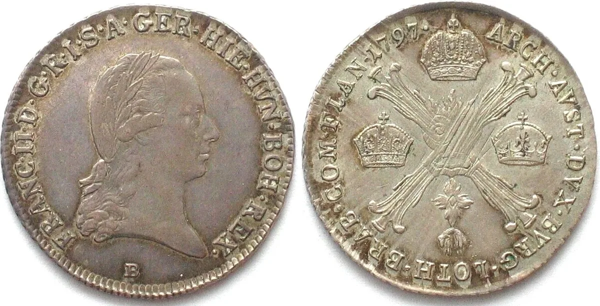 1797 AUSTRIAN NETHERLANDS 1/4 Kronenthaler 1797 B Kremnitz FRANZ II silver UNC-!