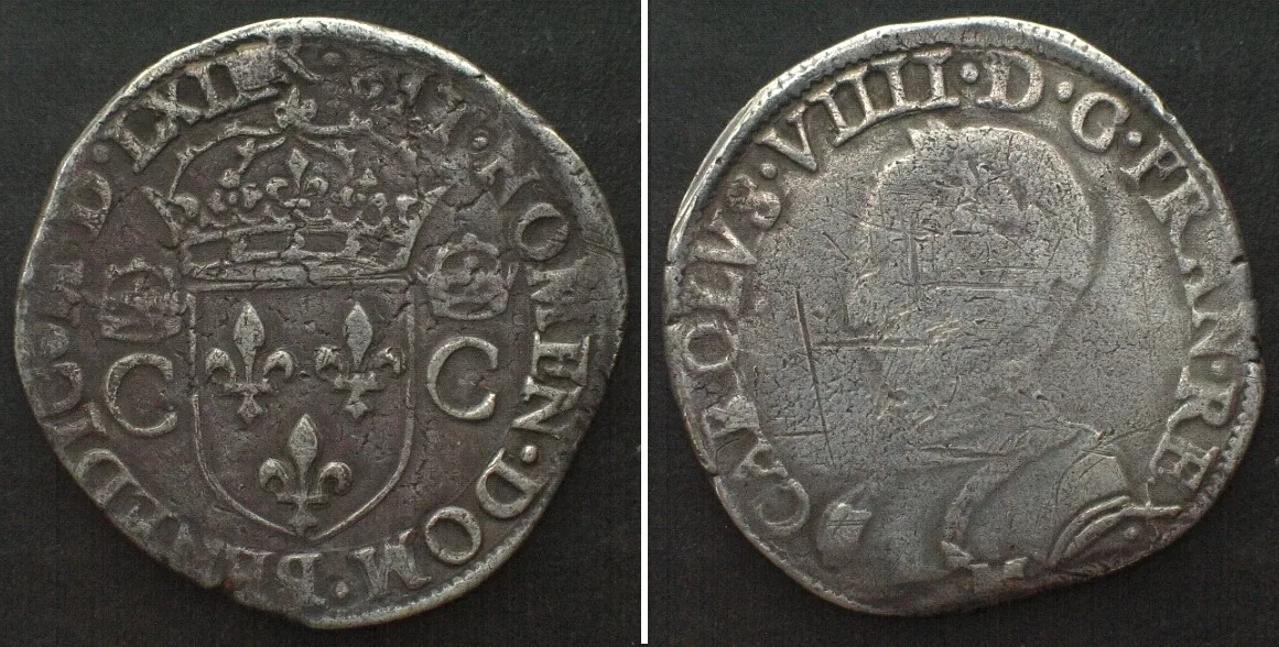 1563 FRANCE Teston 1563 M Toulouse CHARLES IX silver VF