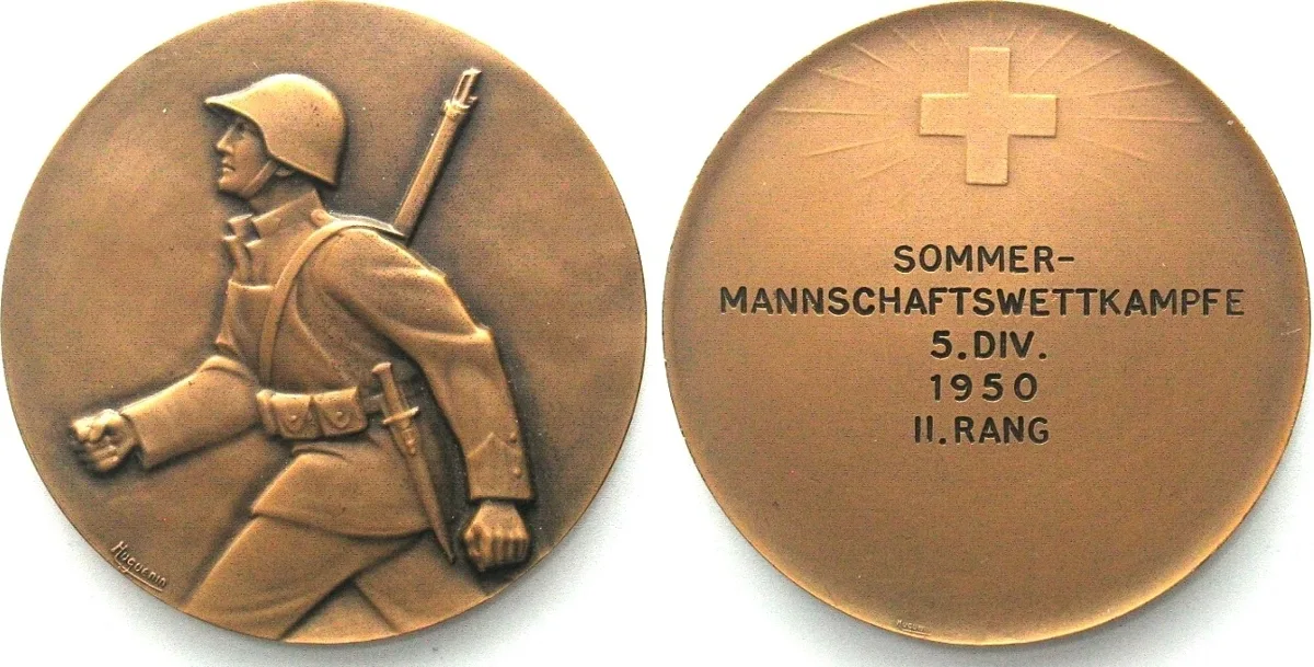 1950 SUMMER TROOPS TOURNAMENT 5 Div. 1950, 2nd prize, bronze by Huguenin 50mm UNC