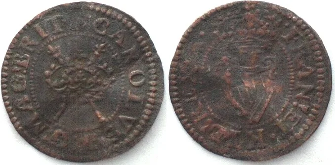 1625-1644 IRELAND. Farthing (1624-44), CHARLES I, copper XF! EF