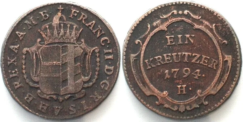 1794 FURTHER AUSTRIA 1 Kreuzer 1794 H FRANZ II copper VF+
