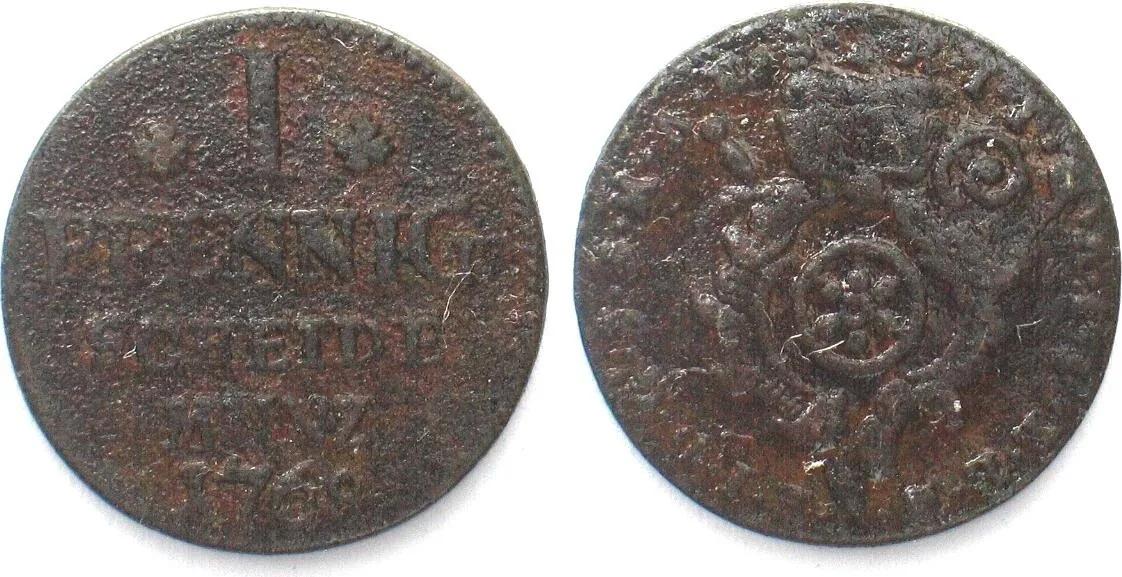 1768 Germany MAINZ Pfennig 1768 EMERIC JOSEF v. BREIDBACH copper AU!