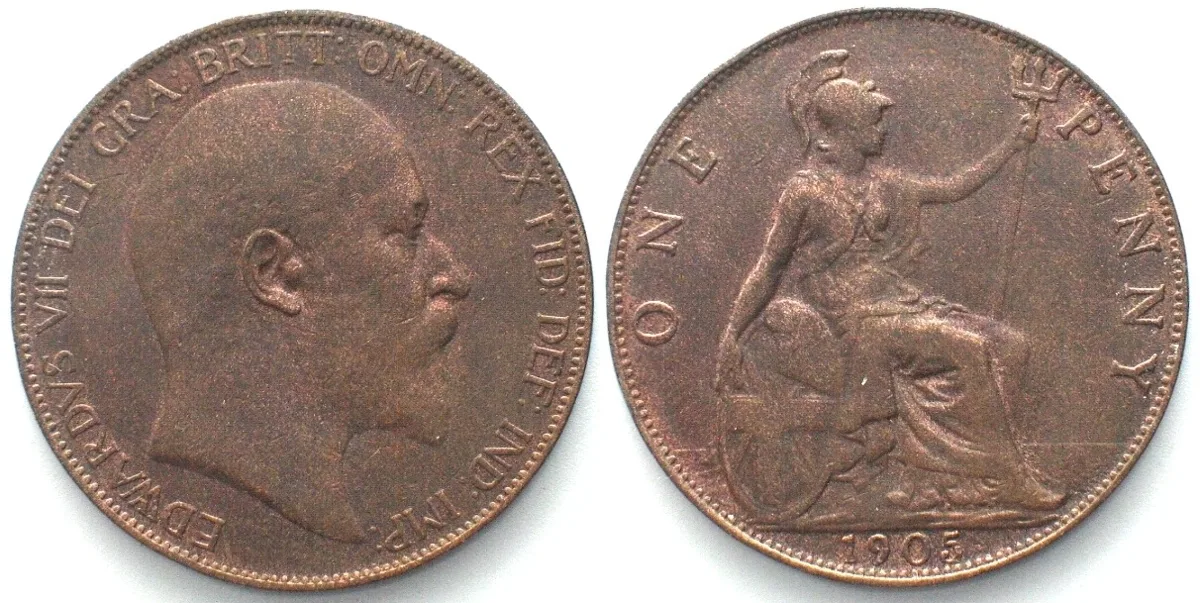 1905 GREAT BRITAIN Penny 1905, EDWARD VII, bronze AU!