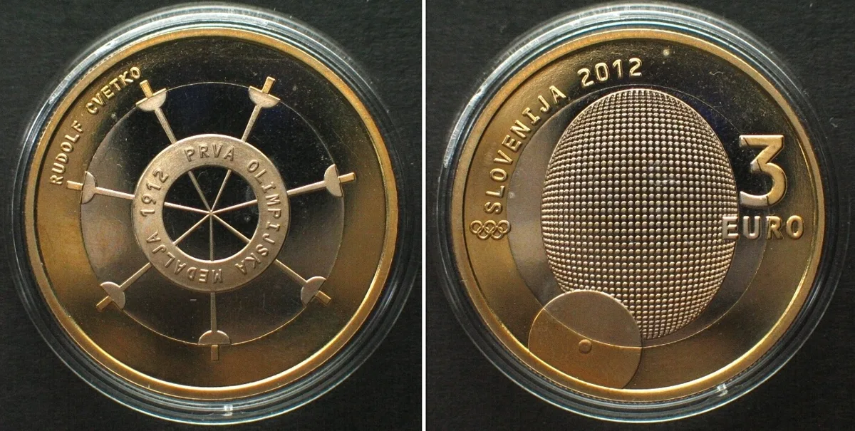 2012 SLOVENIA 3 Euro 2012 First Slovenian Olympic Medal Centennial, bi-metallic Proof