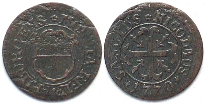 1770 Swiss FRIBOURG 1/2 Kreuzer 1770 billon aXF! EF-