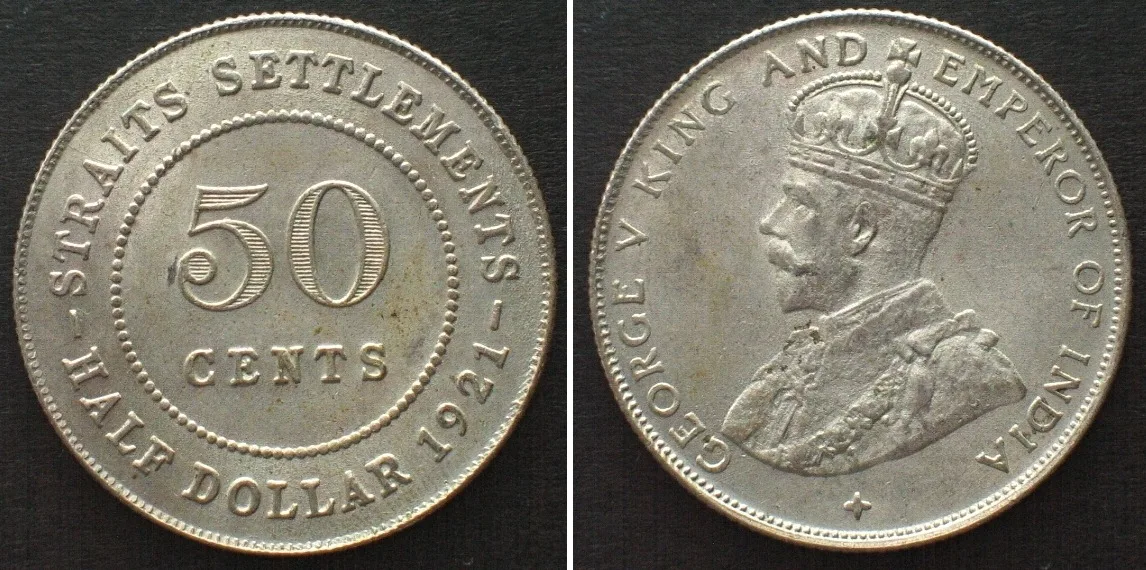 1921 STRAITS SETTLEMENTS 50 Cents 1921 GEORGE V silver UNC!!!