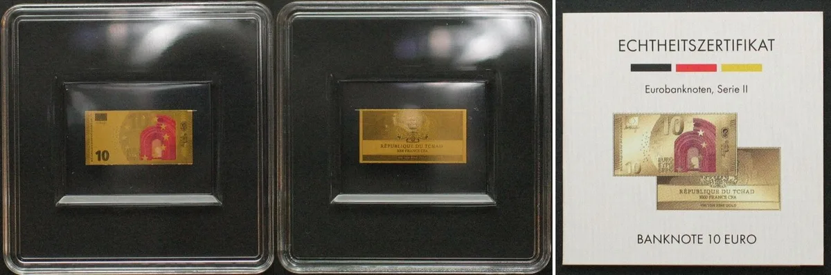 2024 CHAD 3000 Francs 2024, 10 Euro EUROBANKNOTEN, SERIE II, Gold 1/1000 oz BU