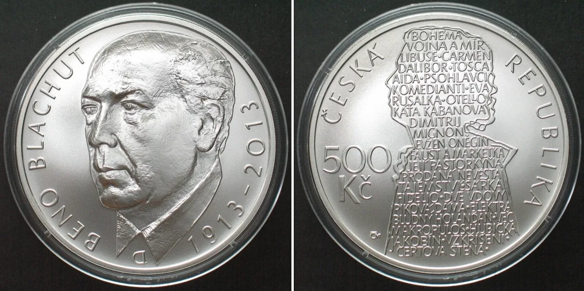 Kronen 2013 CZECH REPUBLIC. 500 Korun 2013, Beno Blachut, silver BU