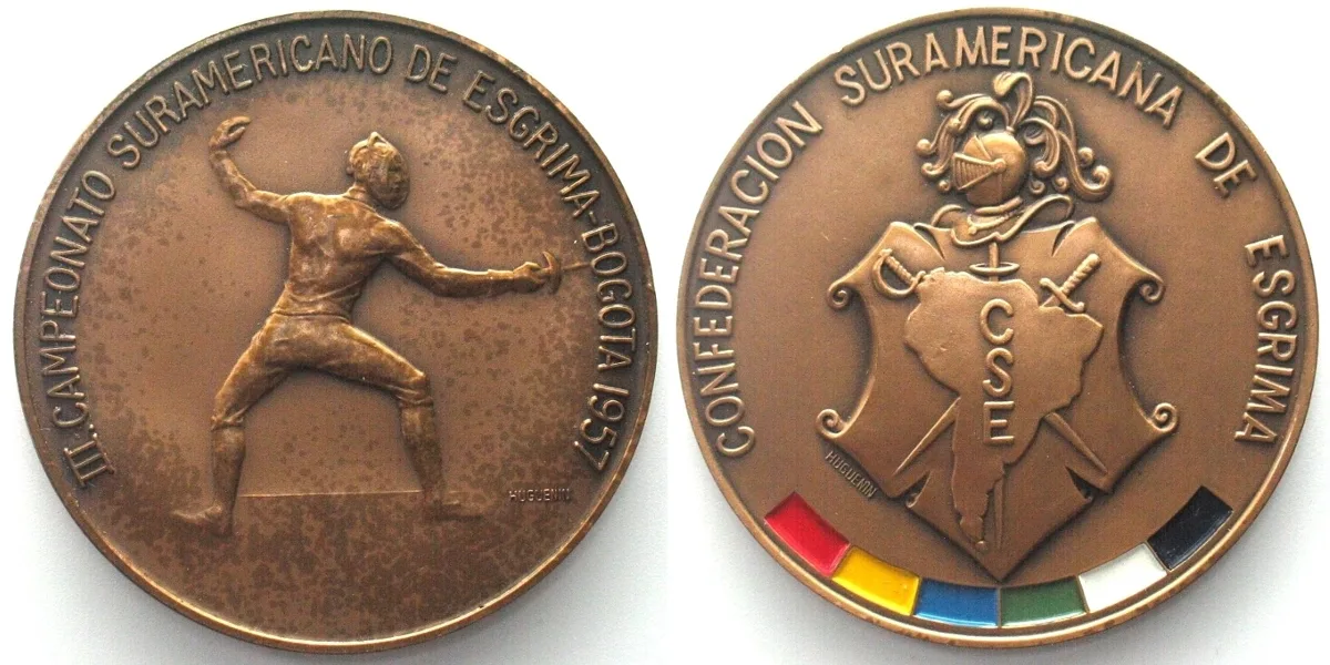 1957 3RD SOUTH AMERICAN FENCING CHAMPIONSHIP - BOGOTA 1957 bronze 50mm UNC-