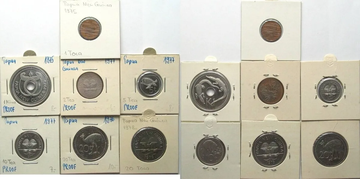 1975-1978 PAPUA - NEW GUINEA Collection of 7 coins 1975-1978, mostly in top condition!