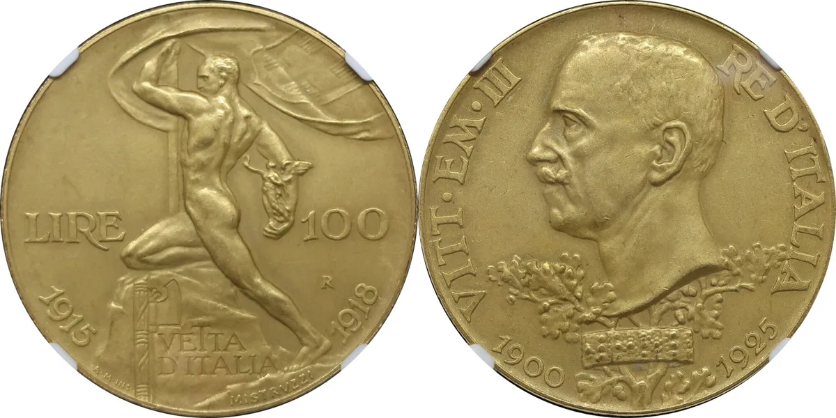 100 Lire 1925R Emmanuel III PF 62 MATTE