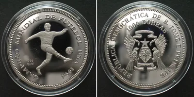 1994 ST. THOMAS & PRINCE - PATTERN 1000 Dobras 1994 SOCCER, Cu-Ni Proof