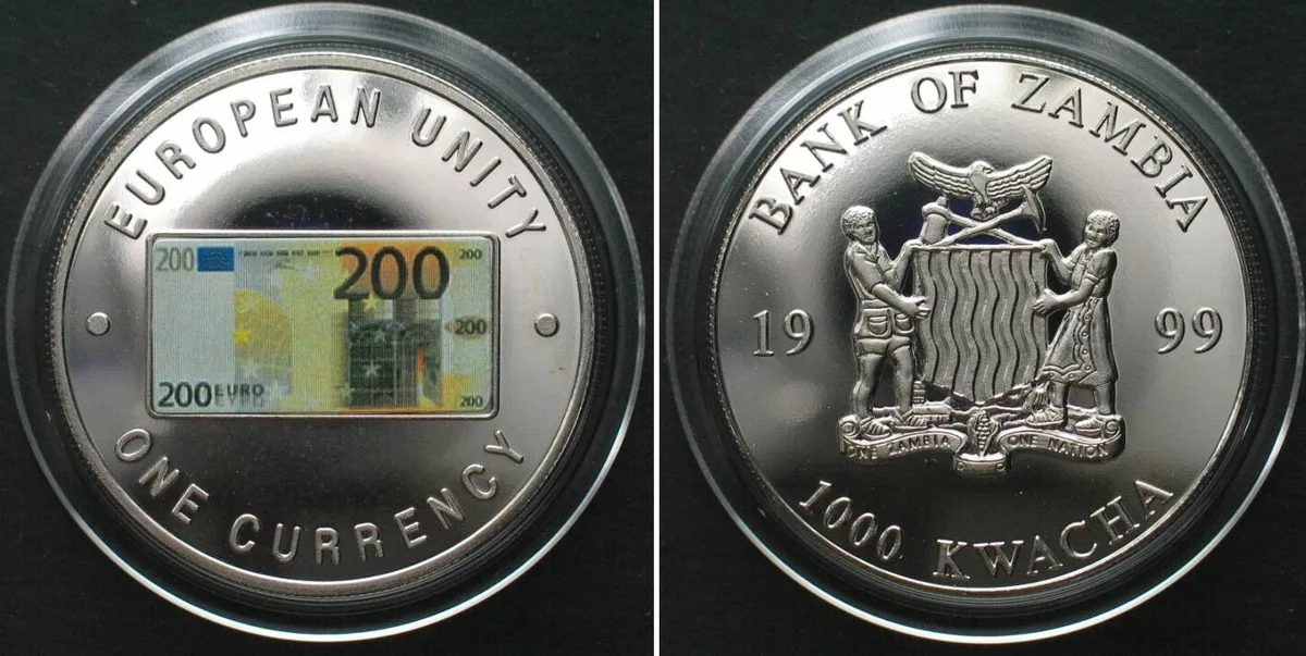 1999 ZAMBIA 1000 Kwacha 1999, 200 EURO NOTE, Cu-Ni Proof