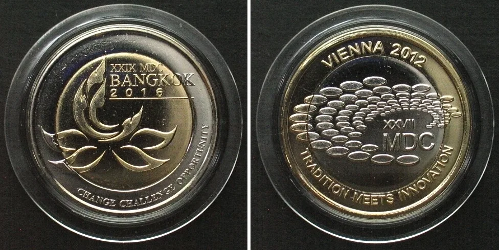 2016 Mule XXVII MDC VIENNA 2012 / XXIX MDC BANGKOK 2016 bi-netallic RARE! Prooflike