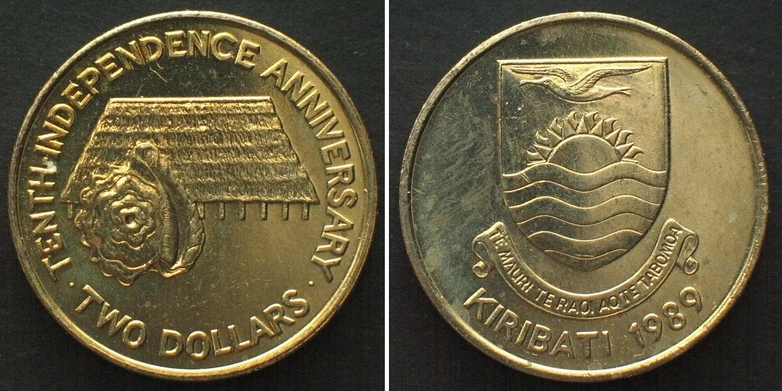 1989 KIRIBATI 1 Dollars 1989, 10th Anniversary of Independence, nickel-brass UNC