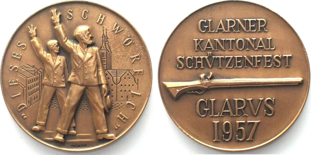 1957 GLARUS CANTONAL SHOOTING FESTIVAL 1957 bronze 40mm UNC