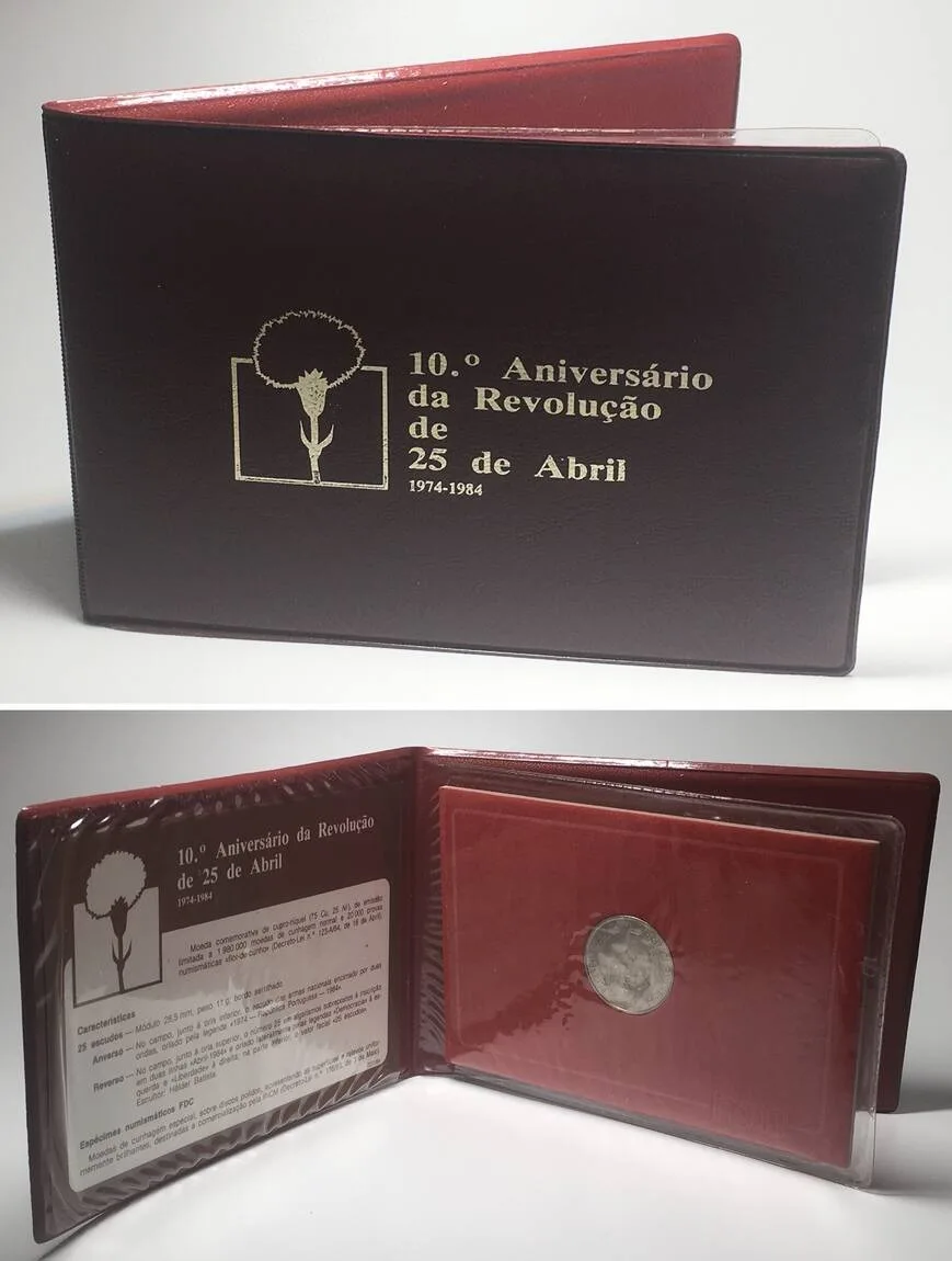 1984 PORTUGAL 25 Escudos 1984, Carnation Revolution, in folder BU