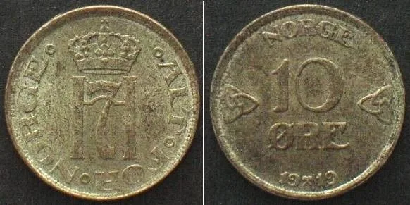 1919 NORWAY 10 Ore 1919 HAAKON VII silver UNC!