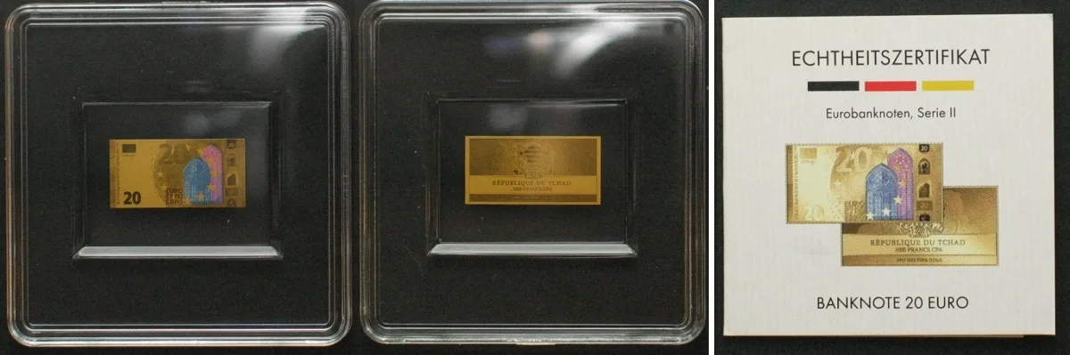 2024 CHAD 3000 Francs 2024, 20 Euro EUROBANKNOTEN, SERIE II, Gold 1/1000 oz BU