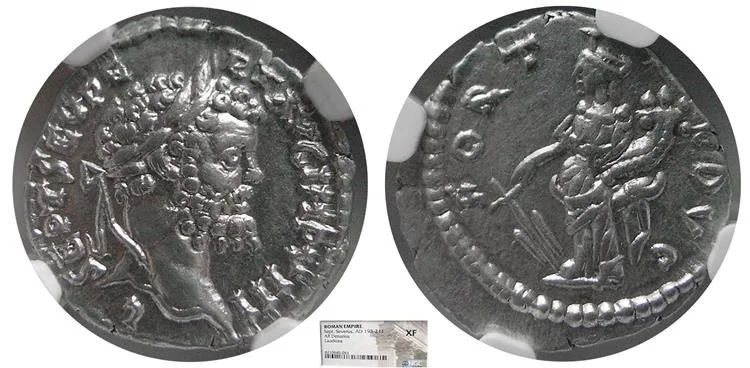ROMAN EMPIRE, Septimius Severus. 193-211 AD. AR Denarius. NGC-XF. Lightly toned with some luster