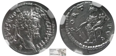 ROMAN EMPIRE, Septimius Severus. 193-211 AD. AR Denarius. NGC-XF. Lightly toned with some luster