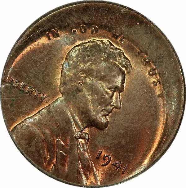 Lincoln Cent, 1941, Struck 15% Off Center, 1¢, MS63 RB, PCGS