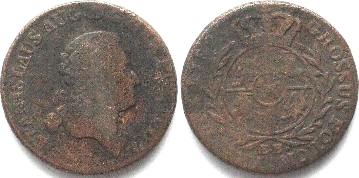1782 POLAND 3 Grosze 1782 EB STANISLAUS AUGUSTUS copper KEY DATE! VF-