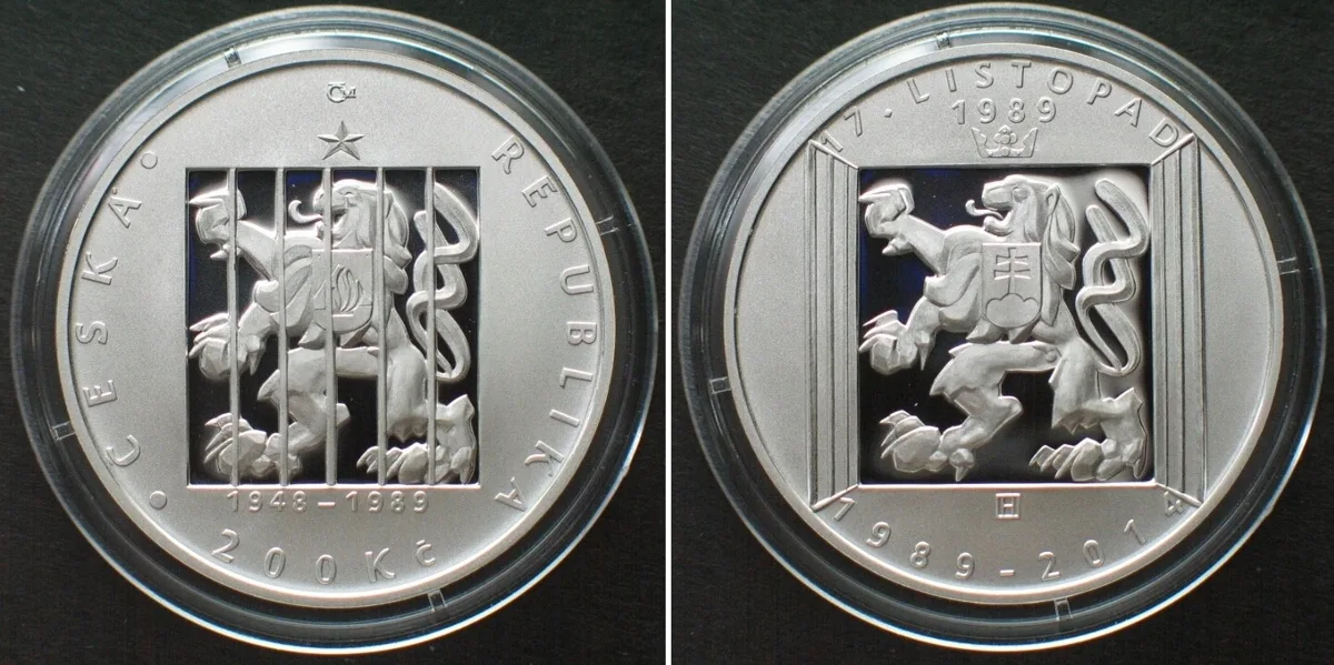 200 Kronen 2014 CZECH REPUBLIC. 200 Korun 2014, Velvet Revolution, silver Proof