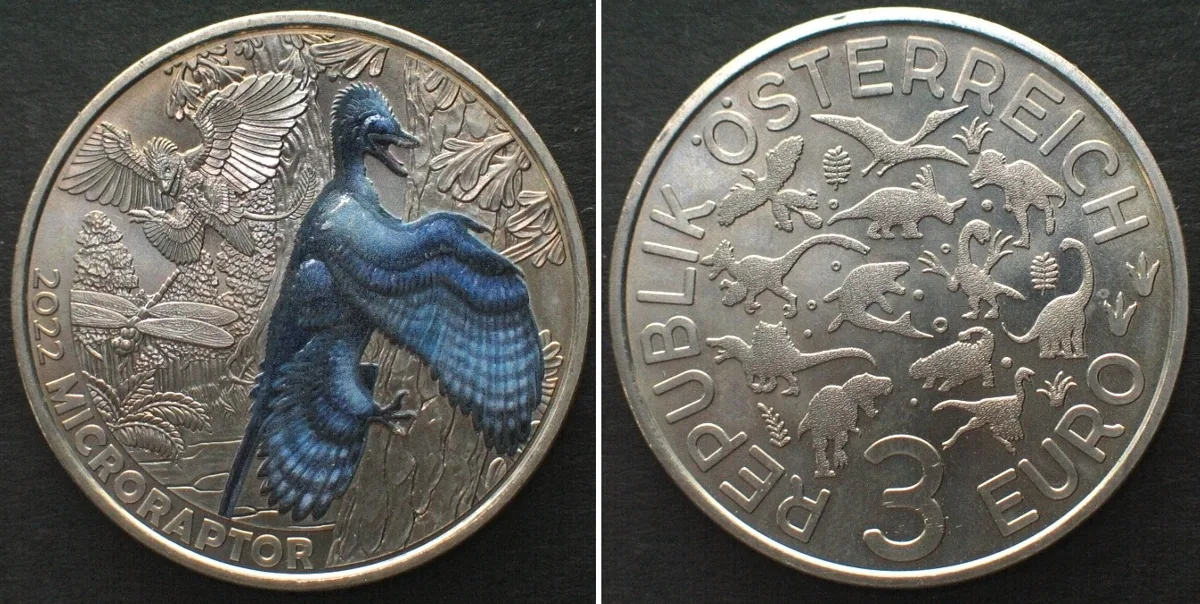 2022 AUSTRIA 3 Euro 2022 Microraptor DINO SERIES colored Cu-Ni UNC-