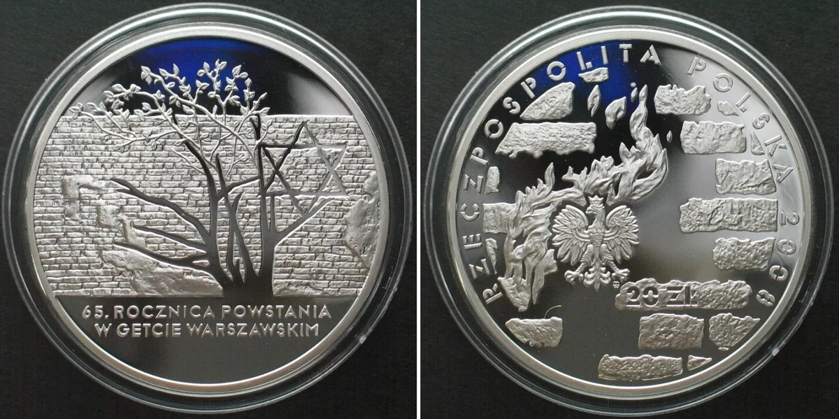 2008 POLAND 20 Zlotych 2008, WARSAW GHETTO UPRISING silver Proof