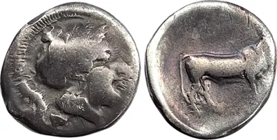 The Greek. Campania. Hyria. AR Didrachm (6.90 g / 21.1 mm). Circa 405-385 BC.