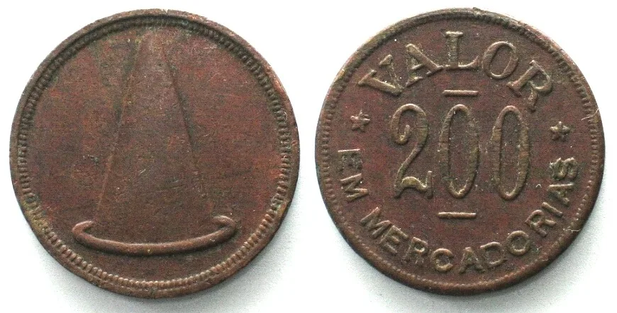 1920 BRAZIL. Token 200 Reis ND (about 1920), bronze, 21mm, XF EF