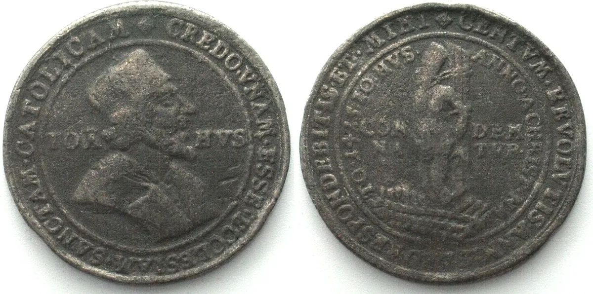 1715 BOHEMIA Hus Thaler about 1715 by Christian Wermuth, later cast in tin, 41mm VF