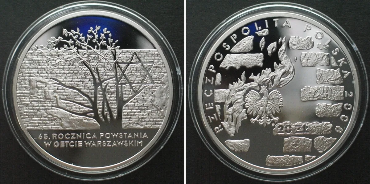 2008 POLAND 20 Zlotych 2008, WARSAW GHETTO UPRISING silver Proof